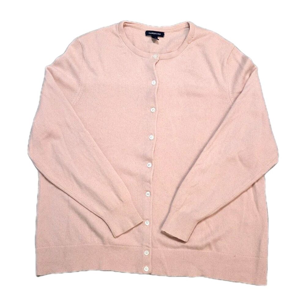 Lands’ End 100% Cashmere Pink Button Front Cardigan Sweater Sz 2X Womens 20W 22W